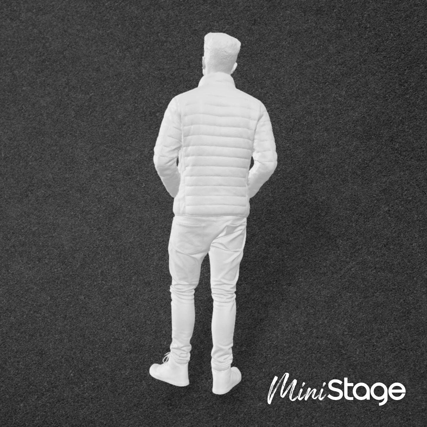 Richard - Figure of a male standing wearing jeans and a puffer jacket, with his hands in his jacket pockets