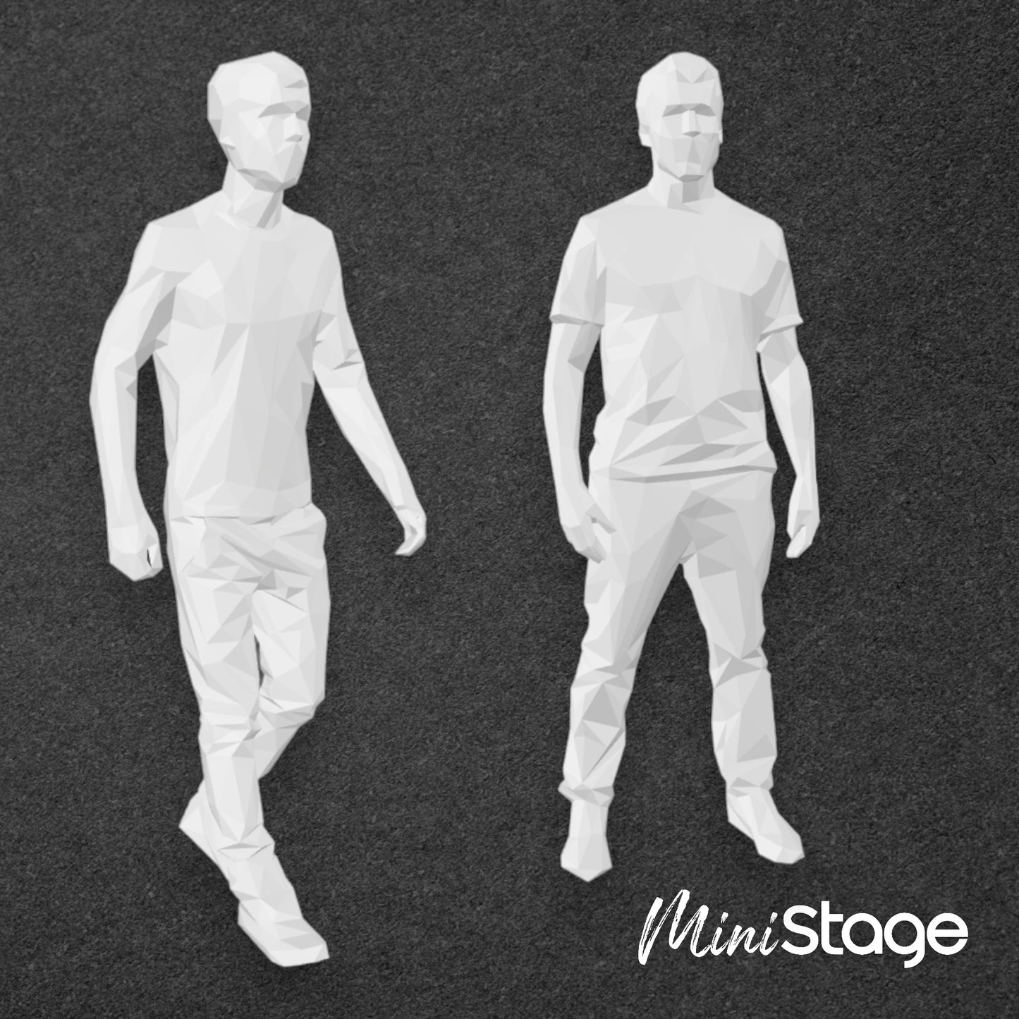 James - Set of Two Low Poly Scale Figures of a male wearing a T-shirt and Trousers.