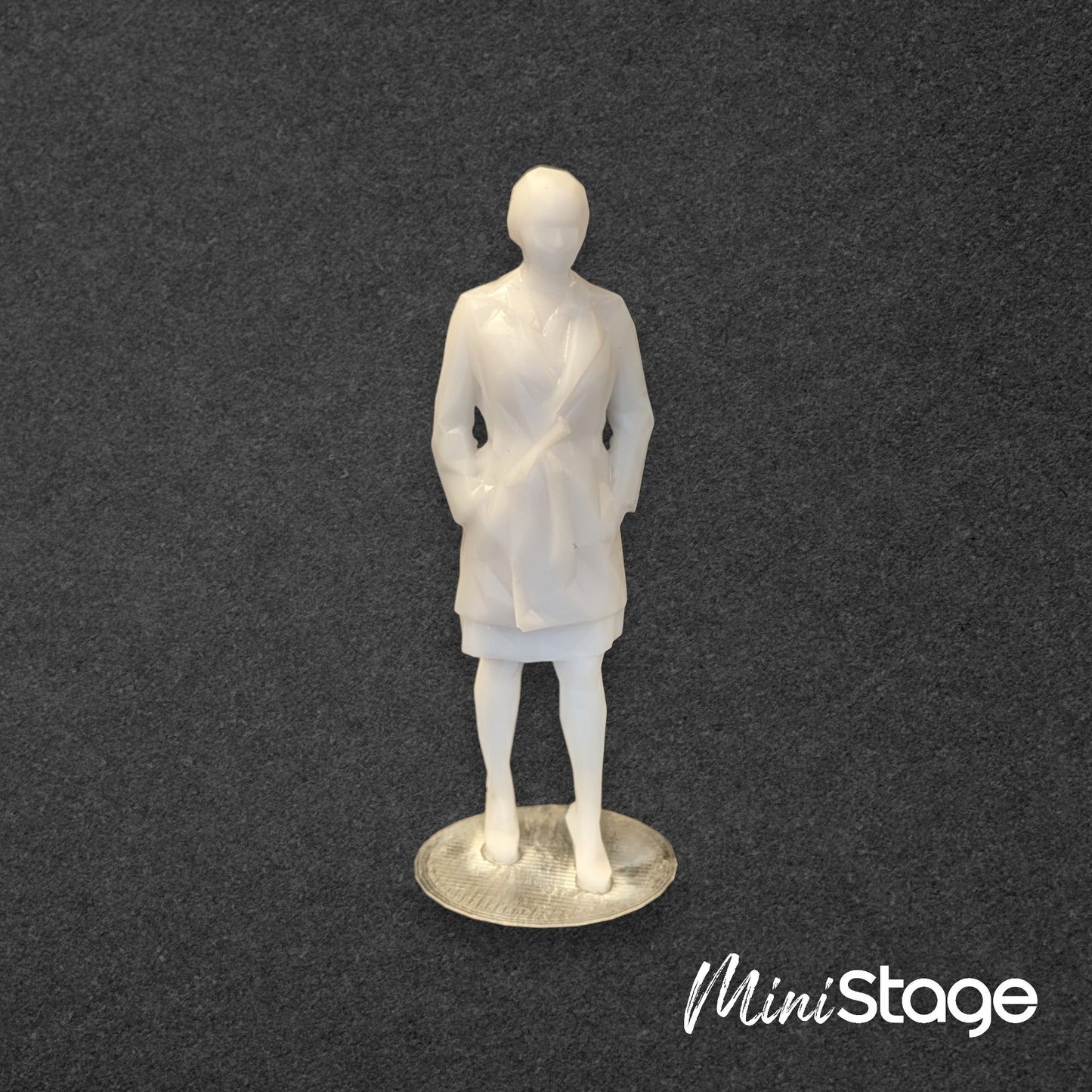 Sally - Set of Three Low Poly Scale Figures of a Woman Sitting and Standing with a Bun.